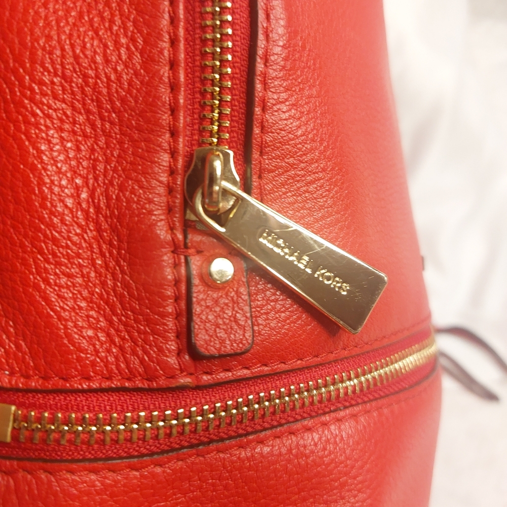 Michael Kors Red Rhea Leather Backpack - Picture 5 of 16